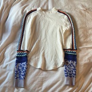 Free People Switch It Up Thermal Cotton Blend Printed Sleeve Mock Neck Top